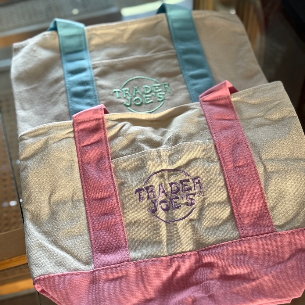 Pink and Blue Tote Bag Set of 2